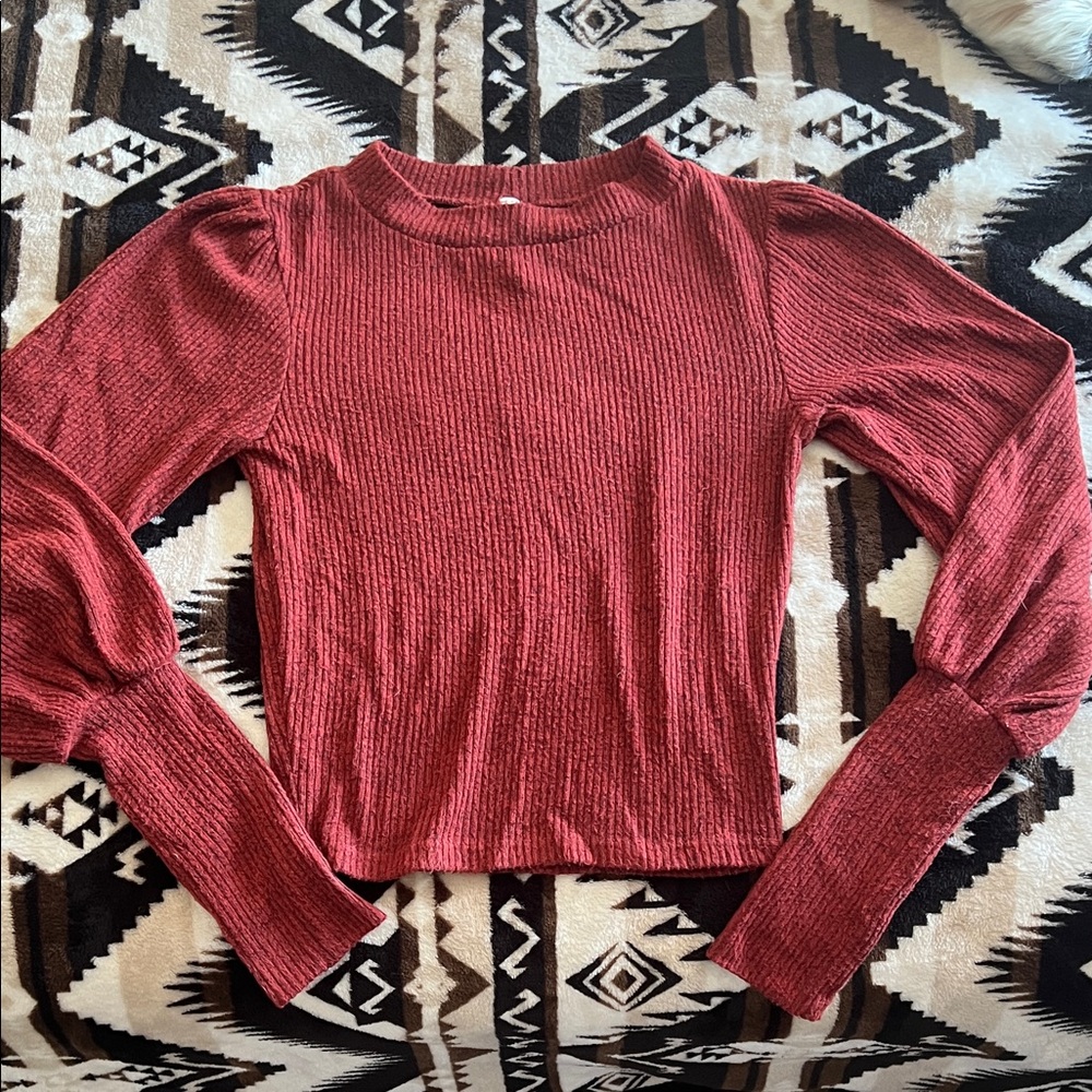 Chocolate Ribbed Long Sleeve Top - Burgundy